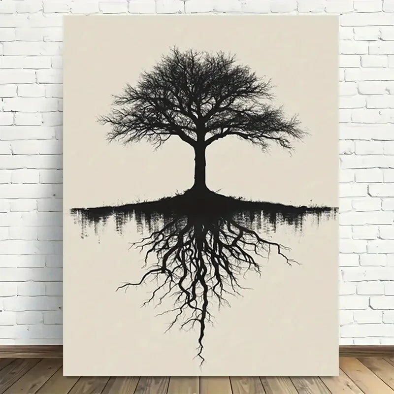 Beautiful Tree Silhouette Reflection Painting 40x60cm Metal Print Ready to Hang - Bella Home Decor