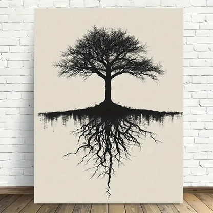 Beautiful Tree Silhouette Reflection Painting 40x60cm Metal Print Ready to Hang - Bella Home Decor