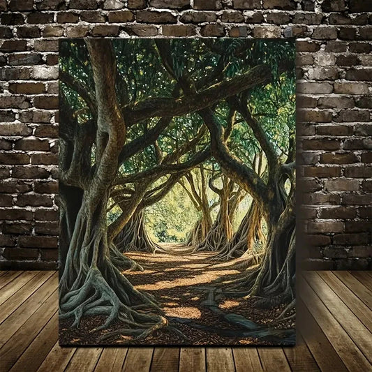 Flourishing Banyan Forest Painting 40x60cm Metal Print Ready to Hang - Bella Home Decor