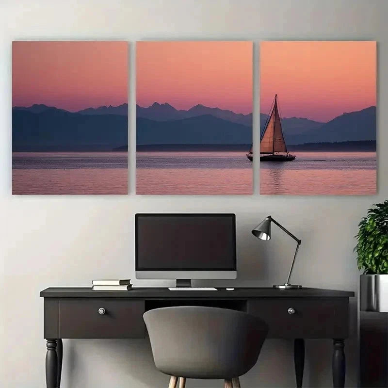 3pcs Tranquil Sail At Dusk Matte Coastal Perfect  Wall Art Set Canvas Framed 40x60cm - High Quality Print 100% Australian Made Wall Canvas Ready to Hang