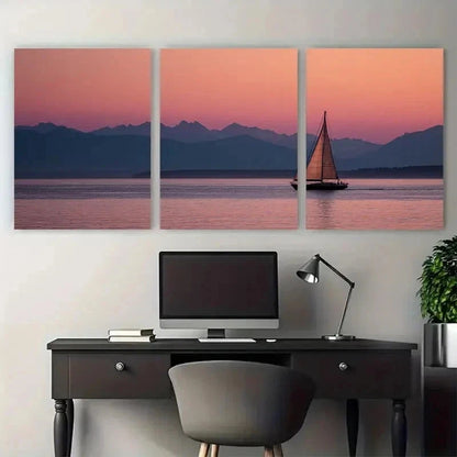 3pcs Tranquil Sail At Dusk Matte Coastal Perfect  Wall Art Set Canvas Framed 40x60cm - High Quality Print 100% Australian Made Wall Canvas Ready to Hang