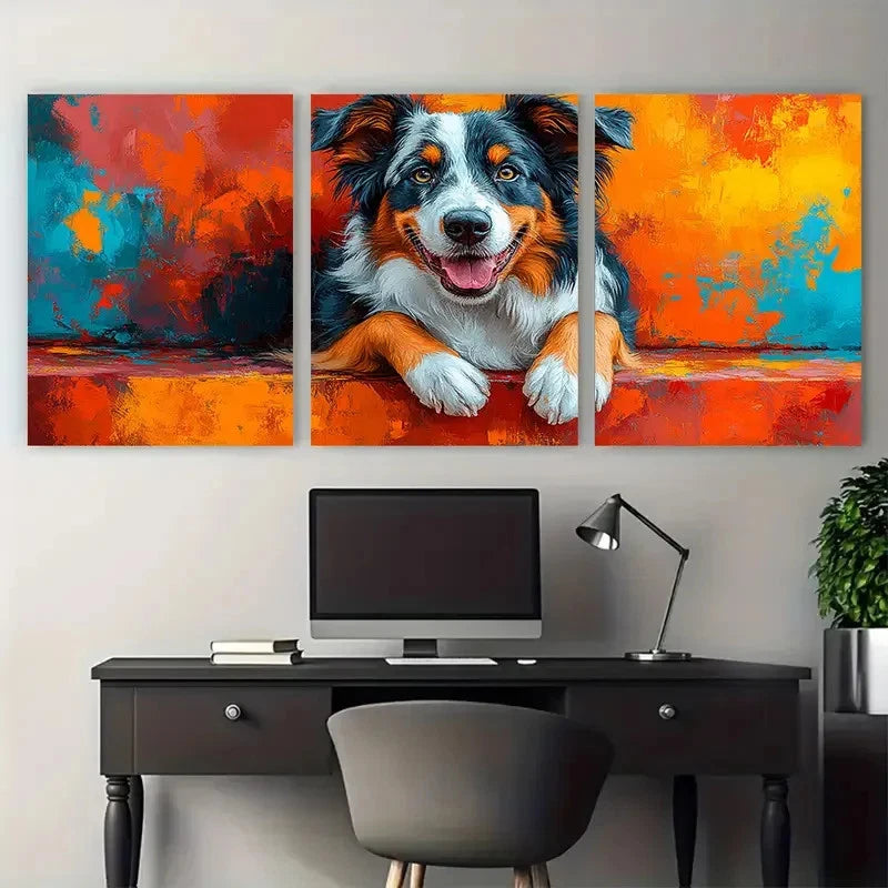 3pcs Australian Shepherd Detailed Dog Perfect Wall Art Set Canvas Framed 50x70cm - High Quality Print 100% Australian Made Wall Canvas Ready to Hang - Bella Home Decor