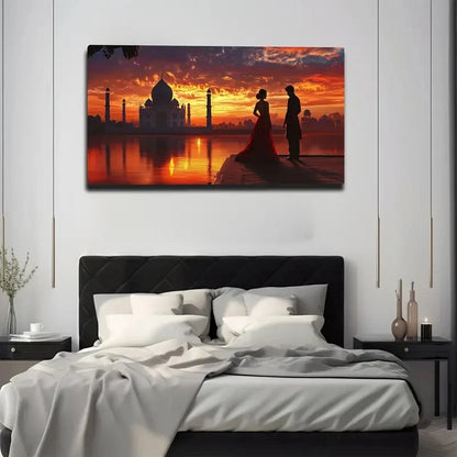 Taj Mahal Sunset Wall Art Canvas Office Home Room Framed 120x60cm