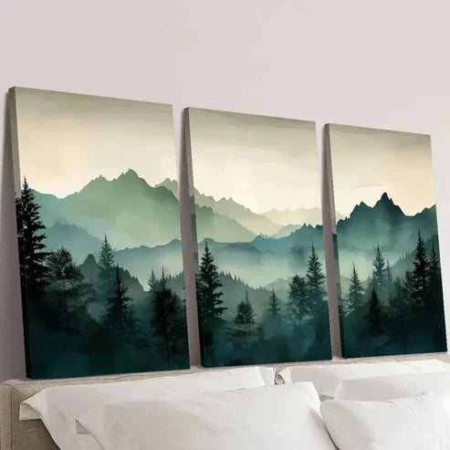 3pcs Foggy Forest and Mountain Peaks Wall Art Set Canvas Unframed - High Quality Print 100% Australian Made Wall Canvas - Bella Home Decor