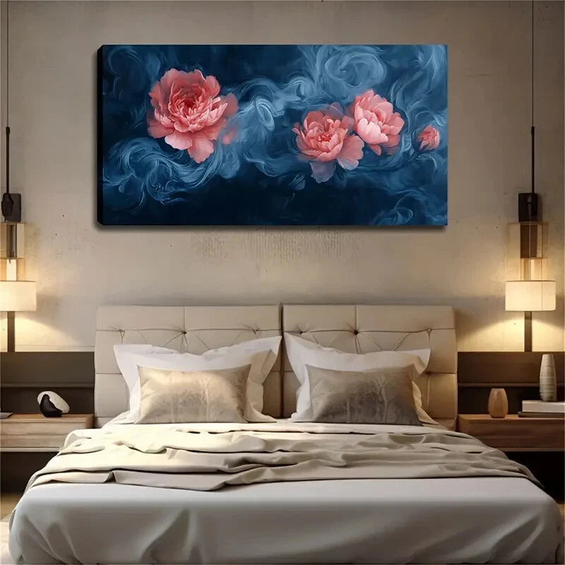 Minimalist Abstract Blue Smoke Wall Art Canvas Office Home Room Framed 120x60cm - Bella Home Decor