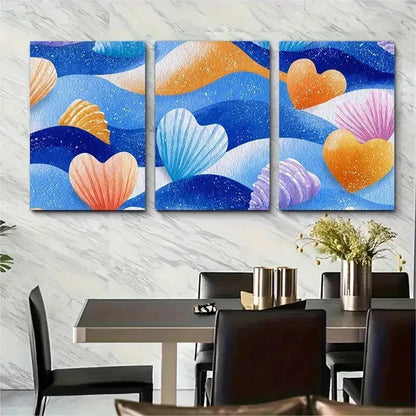 3pcs Beach Seaside Hearts Clipart Bundle Perfect Wall Art Set Canvas Framed 50x70cm - High Quality Print 100% Australian Made Wall Canvas Ready to Hang - Bella Home Decor