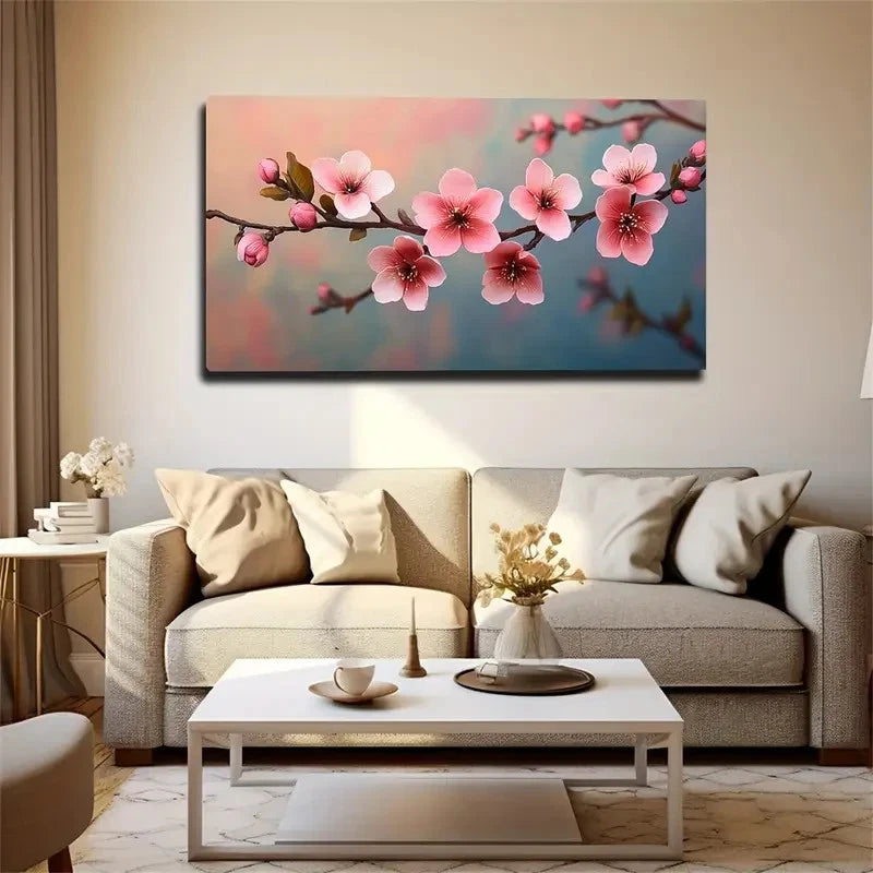 Pink Cherry Blossoms With Soft Wall Art Canvas Office Home Room Framed 120x60cm