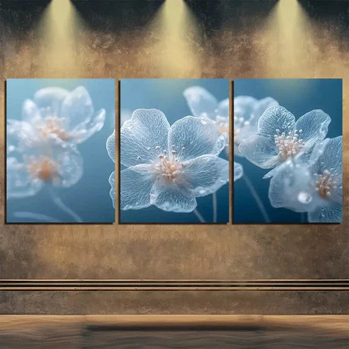3pcs Elegant White Cherry Blossom Blue Perfect Wall Art Set Canvas Unframed - High Quality Print 100% Australian Made Wall Canvas