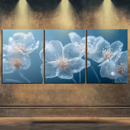 3pcs Elegant White Cherry Blossom Blue Perfect Wall Art Set Canvas Unframed - High Quality Print 100% Australian Made Wall Canvas