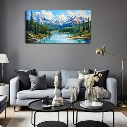 Serene River Landscape Snow Wall Art Canvas Office Home Room Framed 120x60cm - Bella Home Decor