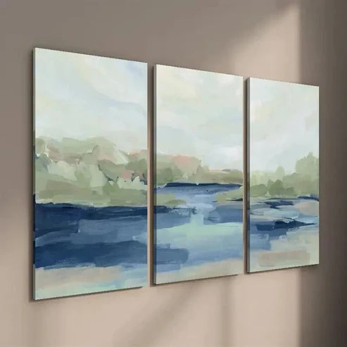 3pcs Vibrant Blue & Green Water Scene Wall Art Set Canvas Unframed - High Quality Print 100% Australian Made Wall Canvas