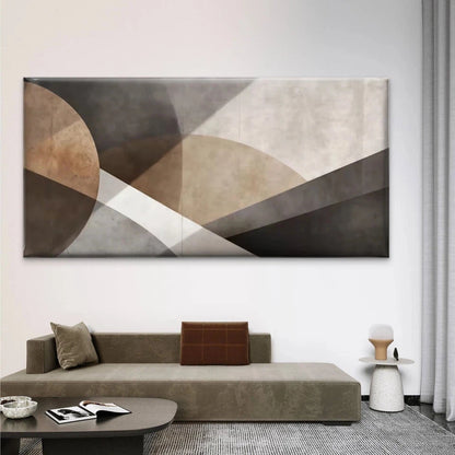 Abstract Geometric Beige Brown Wall Art Canvas Office Home Room Framed 120x60cm