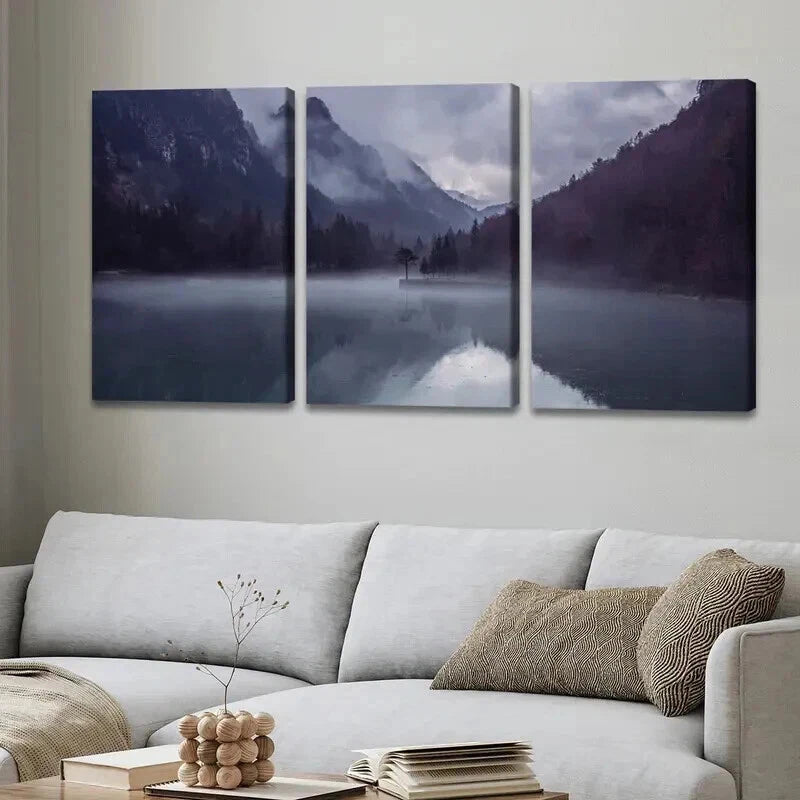 3pcs Mist Over Mountain Lake Décor Perfect Wall Art Set Canvas Framed 60x90cm - High Quality Print 100% Australian Made Wall Canvas Ready to Hang - Bella Home Decor