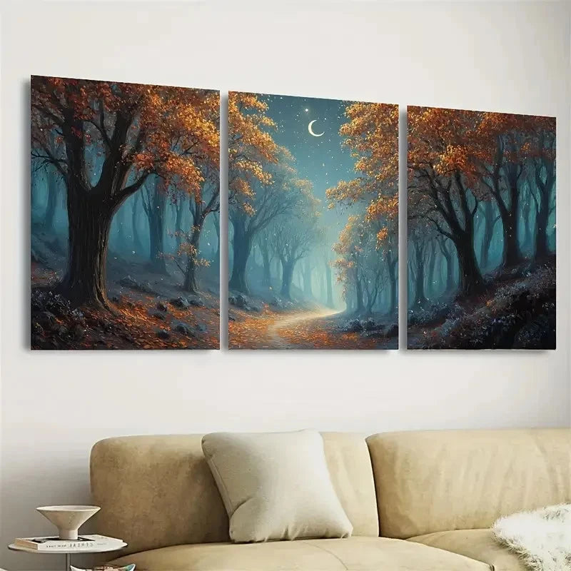3pcs Autumn Forest Mystical Wall Art Set Canvas Framed 60x90cm - High Quality Print 100% Australian Made Wall Canvas Ready to Hang - Bella Home Decor