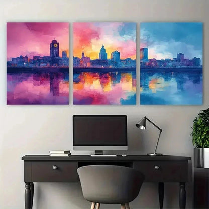 3pcs Belfast Skyline Colorful Landmarks Perfect Wall Art Set Canvas Framed 50x70cm - High Quality Print 100% Australian Made Wall Canvas Ready to Hang - Bella Home Decor