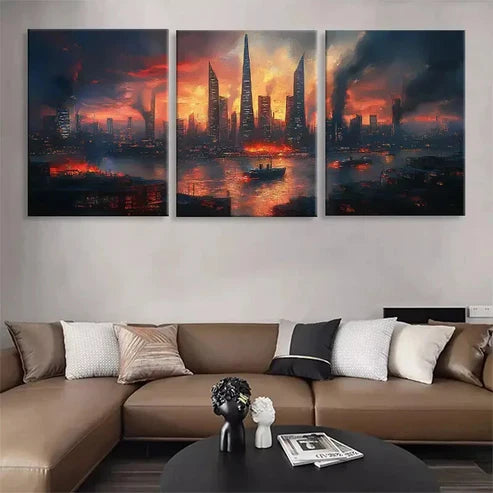 3pcs Dystopian Cityscape Skyscrapers Perfect Art Set Canvas Unframed - High Quality Print 100% Australian Made Wall Canvas - Bella Home Decor