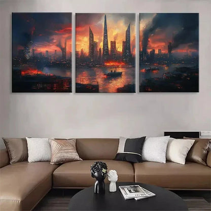 3pcs Dystopian Cityscape Skyscrapers Perfect Art Set Canvas Unframed - High Quality Print 100% Australian Made Wall Canvas - Bella Home Decor