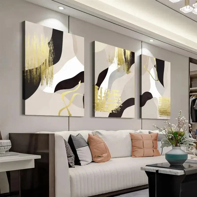3pcs Abstract Black & Golden Décor Perfect Wall Art Set Canvas Framed 40x60cm - High Quality Print 100% Australian Made Wall Canvas Ready to Hang - Bella Home Decor