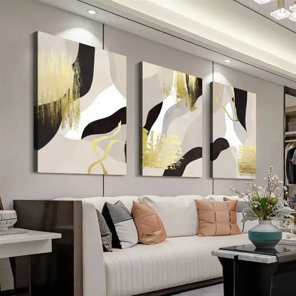 3pcs Abstract Black & Golden Décor Perfect Wall Art Set Canvas Framed 40x60cm - High Quality Print 100% Australian Made Wall Canvas Ready to Hang - Bella Home Decor