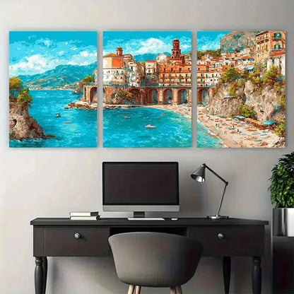 3pcs Calabria Italy Colorful Tropes Perfect Wall Art Set Canvas Framed 50x70cm - High Quality Print 100% Australian Made Wall Canvas Ready to Hang - Bella Home Decor