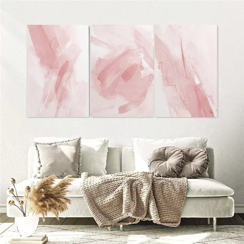 3pcs Modern Pink Abstract Brush Stroke Wall Art Set Canvas Framed 60x90cm - High Quality Print 100% Australian Made Wall Canvas Ready to Hang