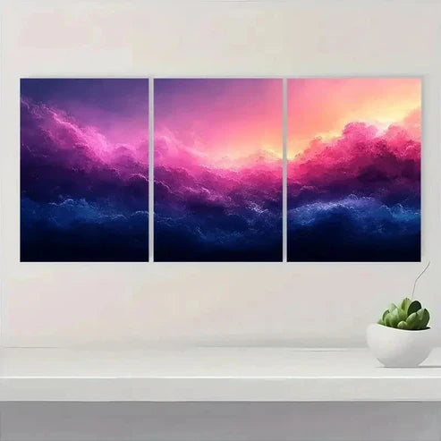 3pcs Vibrant Turquoise & Purple y Wall Art Set Canvas Unframed – High Quality Print, 100% Australian Made Wall Canvas - Bella Home Decor