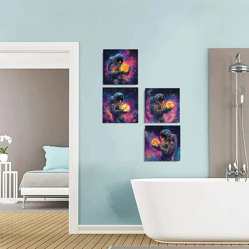 4pcs Astronaut art space picturWall Art Canvas Framed