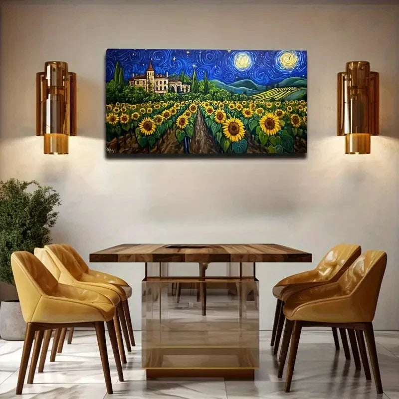 Starry Night Sunflower Field  Wall Art Canvas Office Home Room Framed 120x60cm