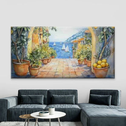 Mediterranean Seaside Lemon Wall Art Canvas Office Home Room Framed 120x60cm