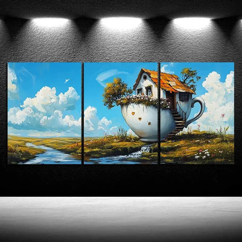 3pcs The Room on The Cup White Clouds Metal Print Ready to Hang Art - Bella Home Decor