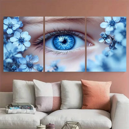 3pcs Serene Baby Blue Eyes Nemophila Floral Metal Print Ready to Hang Art - Bella Home Decor