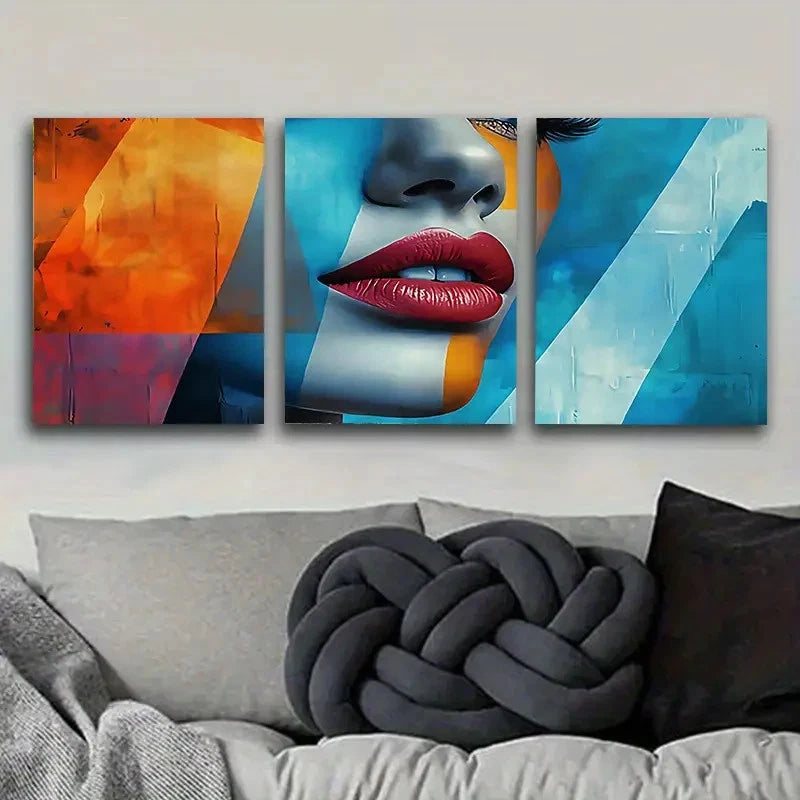 3pcs Colorful Lip Art Portrait Wall Art Set Canvas Framed 60x90cm - High Quality Print 100% Australian Made Wall Canvas Ready to Hang - Bella Home Decor