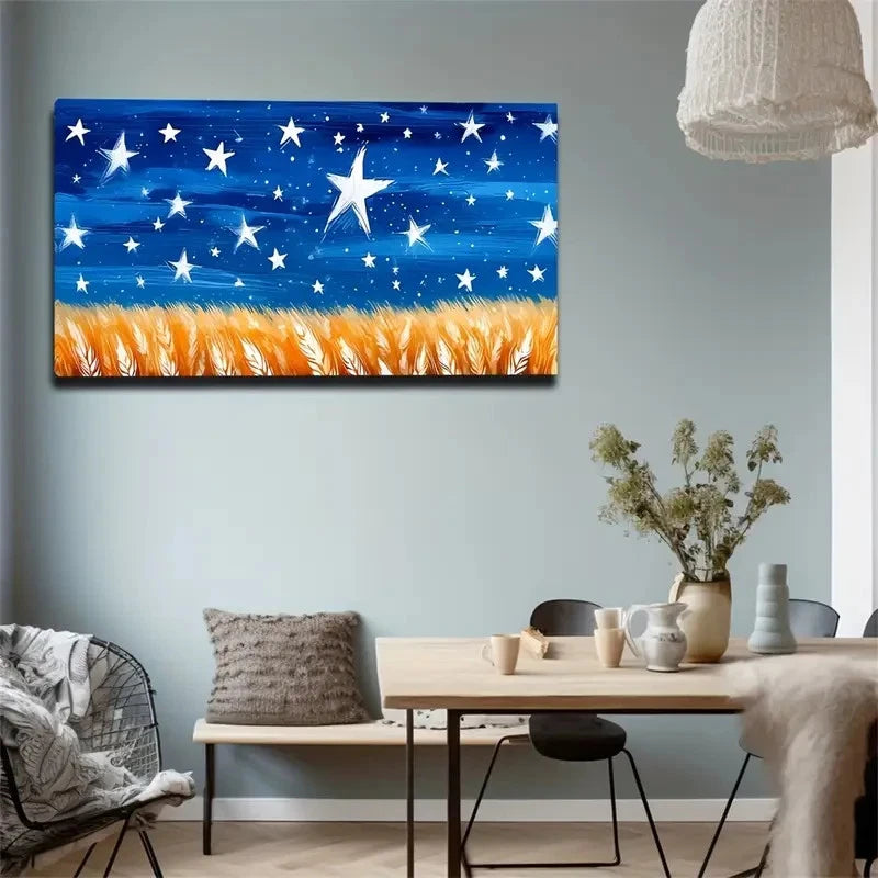 Starry Sky Over Wheat Field Wall Art Canvas Office Home Room Framed 120x60cm