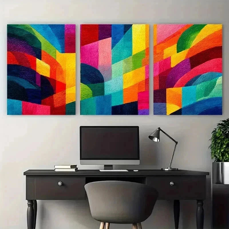 3pcs Vibrant Abstract Geometric Decor Perfect Wall Art Set Canvas Framed 50x70cm - High Quality Print 100% Australian Made Wall Canvas Ready to Hang