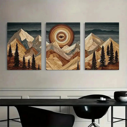 3pcs Abstract Mountain and Sunset Landscape Metal Print Ready to Hang Art - Bella Home Decor