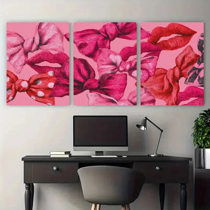 3pcs Girly Coquette Bows Retro Kiss Lips Prefect Wall Art Set Canvas Framed 40x60cm - High Quality Print 100% Australian Made Wall Canvas Ready to Hang - Bella Home Decor