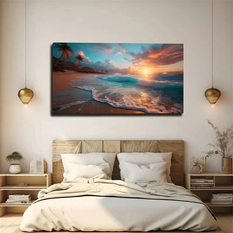 Empty Beach Scene Perfect Wall Art Canvas Office Home Room Framed 120x60cm