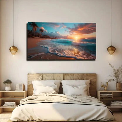 Empty Beach Scene Perfect Wall Art Canvas Office Home Room Framed 120x60cm