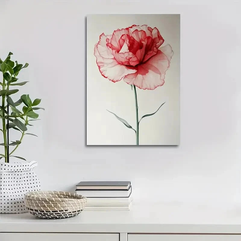 Vibrant Carnation Soft Pink & Red Hues Painting 40x60cm Metal Print Ready to Hang - Bella Home Decor