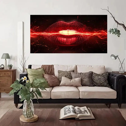 Electric Lips Abstract Wall Art Canvas Office Home Room Framed 120x60cm