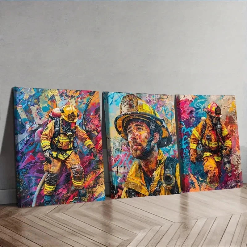 3pcs Fireman Decoration Painting Wall Art Set Canvas Framed 50x70cm - High Quality Print 100% Australian Made Wall Canvas Ready to Hang