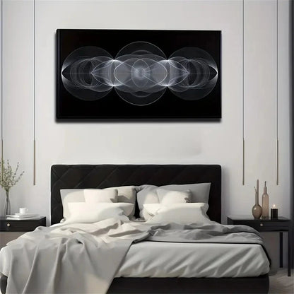 Black & White Line Circular Wall Art Canvas Office Home Room Framed 120x60cm