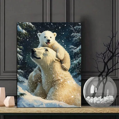 Polar Bear & Cub Playing in Snow, Winter Wildlife 40x60cm Metal Print Ready to Hang