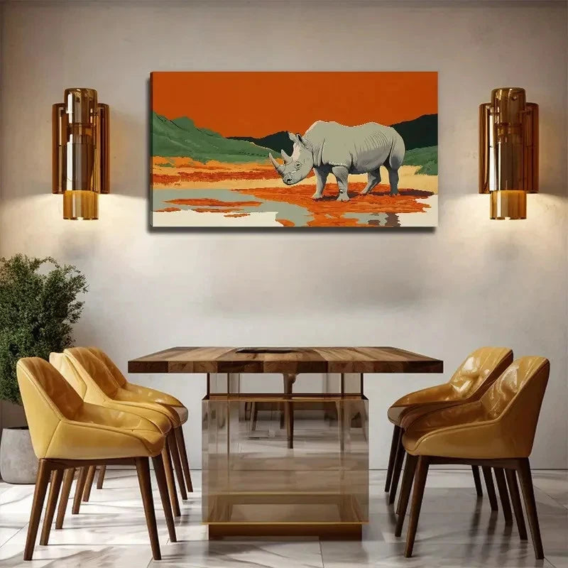 Orange & Green Savannah Decor Wall Art Canvas Office Home Room Framed 120x60cm