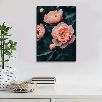 Beautiful Vibrant Pink Peonies Floral Painting 40x60cm Metal Print Ready to Hang - Bella Home Decor
