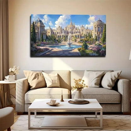 Fountain In The Garden Décor Wall Art Canvas Office Home Room Framed 120x60cm