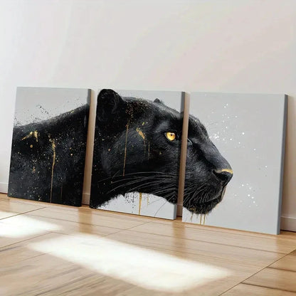 3pcs Black & White Abstract Black Panther Wall Art Set Canvas Framed 40x60cm - High Quality Print 100% Australian Made Wall Canvas Ready to Hang - Bella Home Decor
