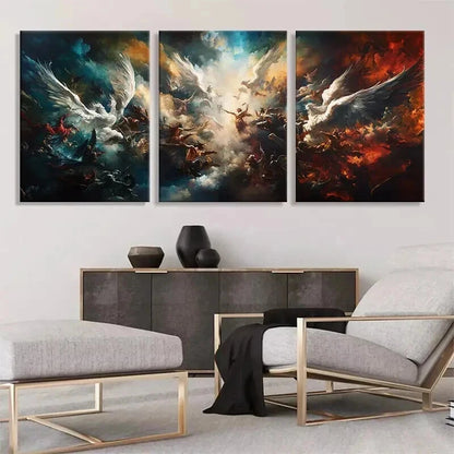 3pcs Epic Battle of Angels and Demon Perfect Wall Art Set Canvas Framed 50x70cm - High Quality Print 100% Australian Made Wall Canvas Ready to Hang