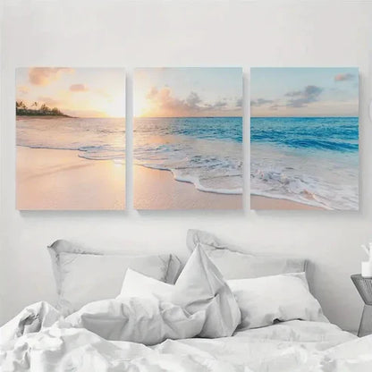 3pcs Ocean Beach Sunset Modern Deco Perfect Wall Art Set Canvas Unframed - High Quality Print 100% Australian Made Wall Canvas