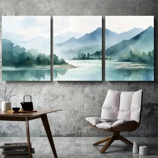 3pcs Serene Misty Lake Mountain Reflection Wall Art Set Canvas Framed 60x90cm - High Quality Print 100% Australian Made Wall Canvas Ready to Hang